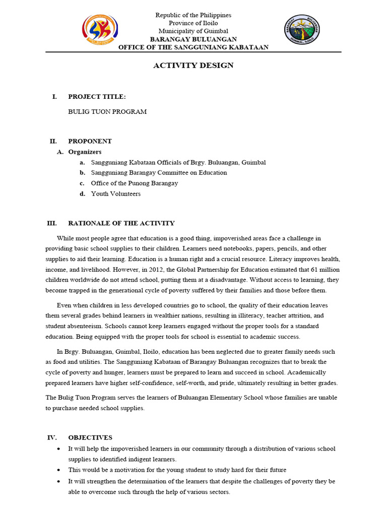 Bulig Tuon Program for School Supplies | PDF | Literacy | Poverty