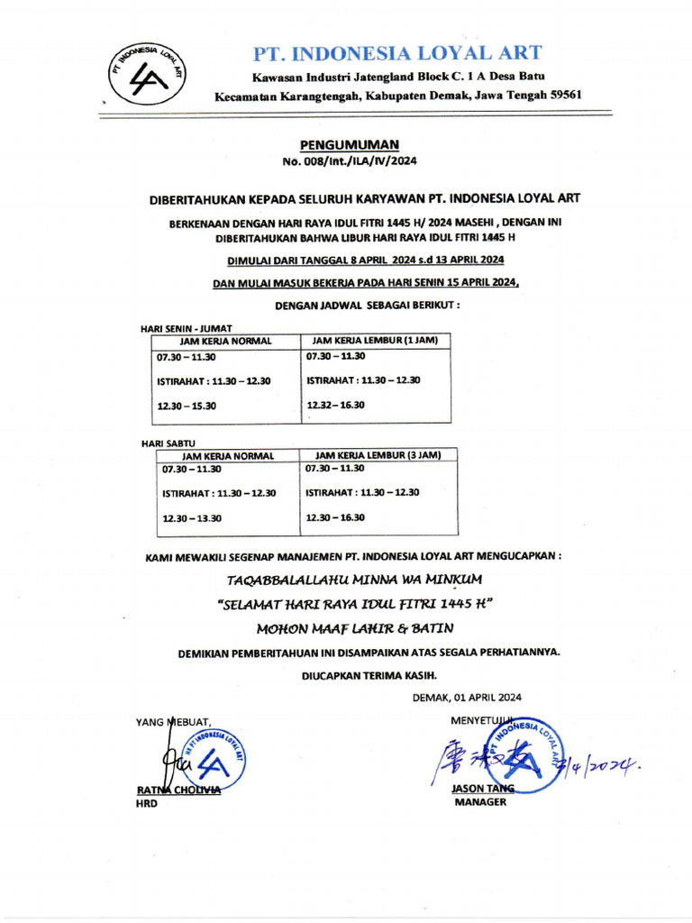 Pengumuman Libur Hari Raya 2024 | PDF