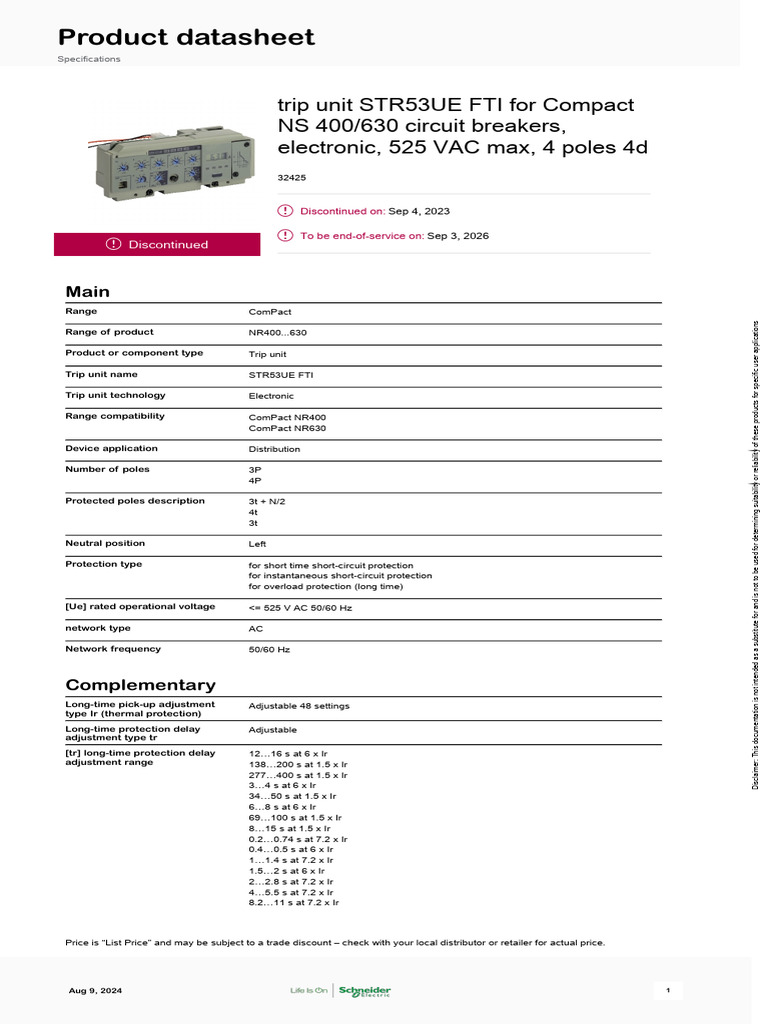 Discontinuation of STR53UE FTI Trip Unit | PDF | Electrical Engineering ...