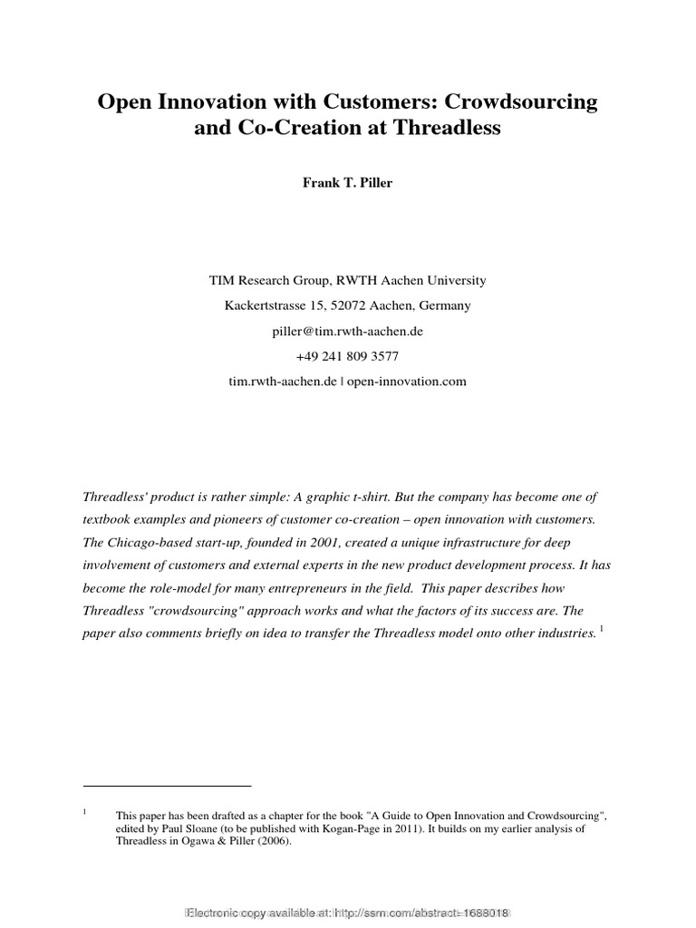 Crowdsourcing With Co Creation at Threadless | PDF | Innovation | Economies