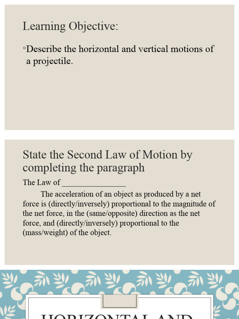 Projectile Motion: Horizontal & Vertical Analysis | PDF