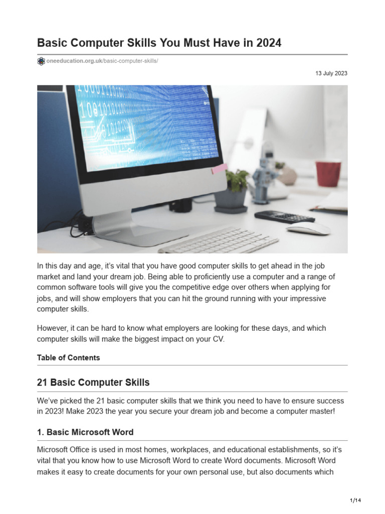 .Uk-Basic Computer Skills You Must Have in 2024 | PDF | Microsoft Excel ...