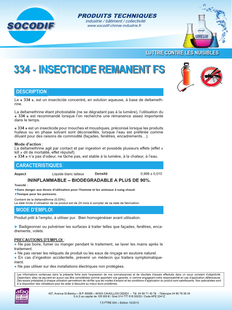 Insecticide Rémanent 334 à Deltaméthrine | PDF | Insecticide