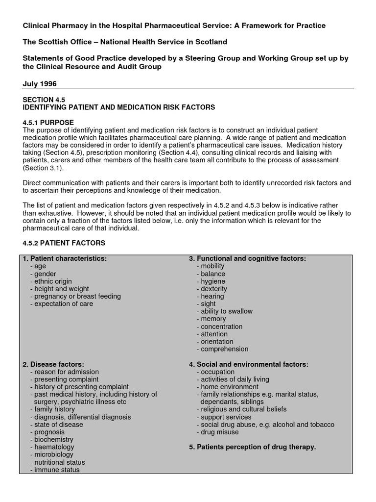 Patient Medication Risk Factors Framework | PDF | Caregiver | Patient