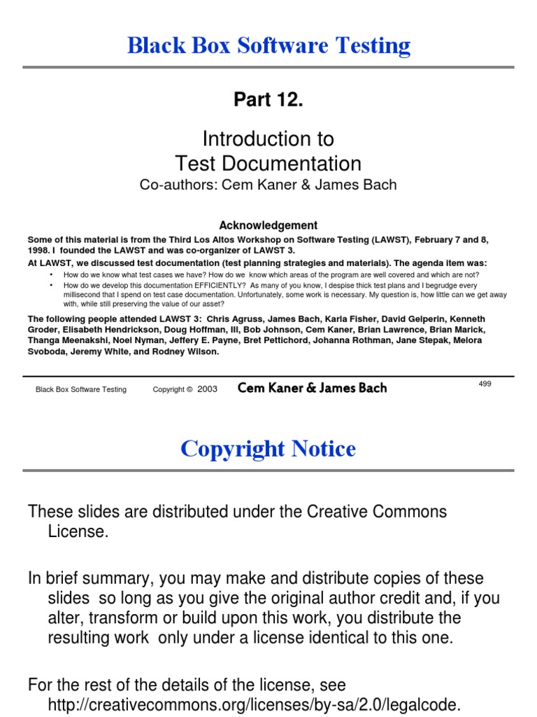 Black Box Software Testing: Introduction To Test Documentation | PDF ...