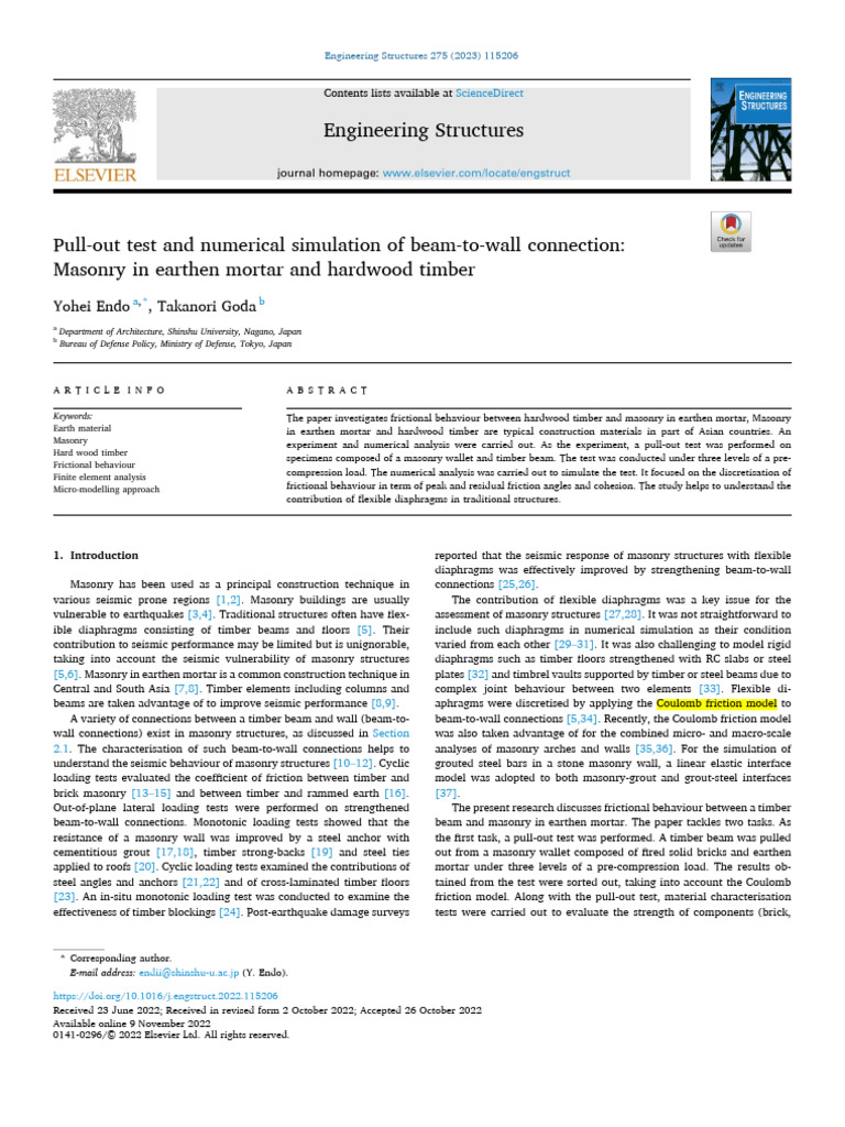DIANAPull-out Test and Numerical Simulation of Beam-To-wall Connection ...