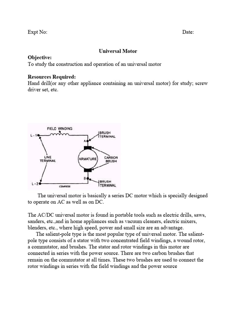 Universal Motor: Construction & Operation | PDF | Electric Motor ...