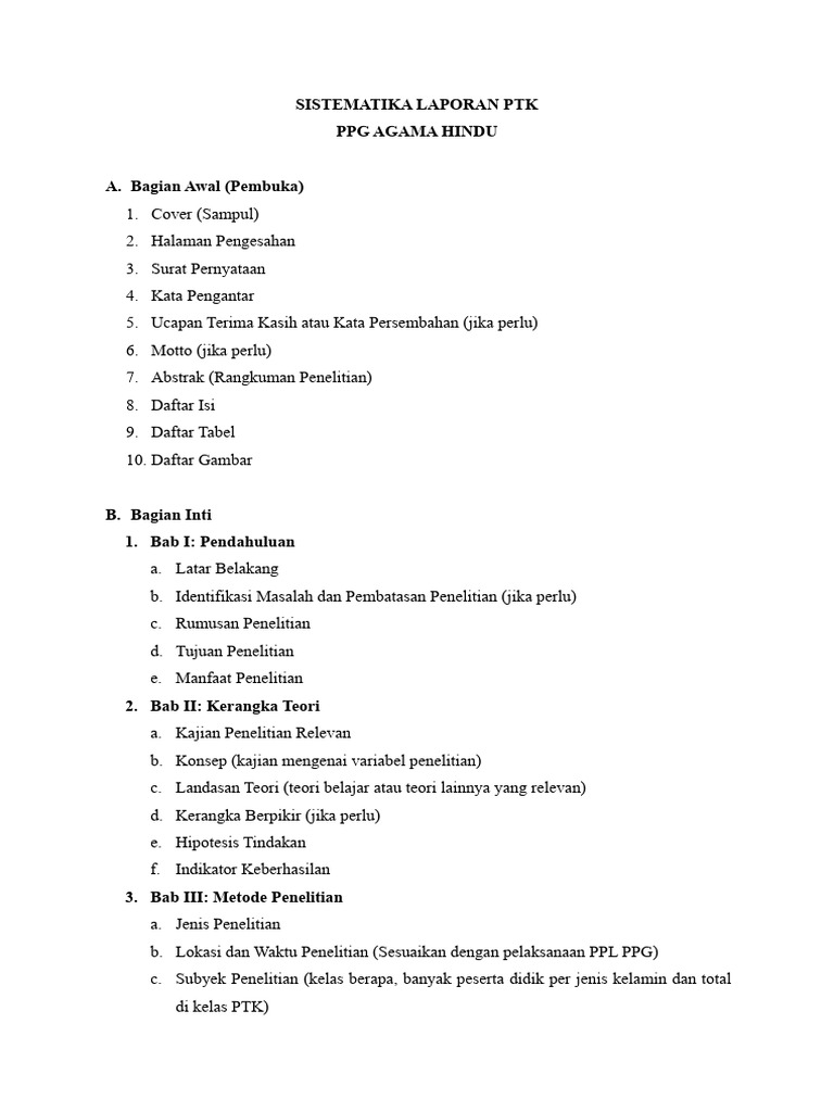 Format Laporan PTK PPG Agama Hindu | PDF