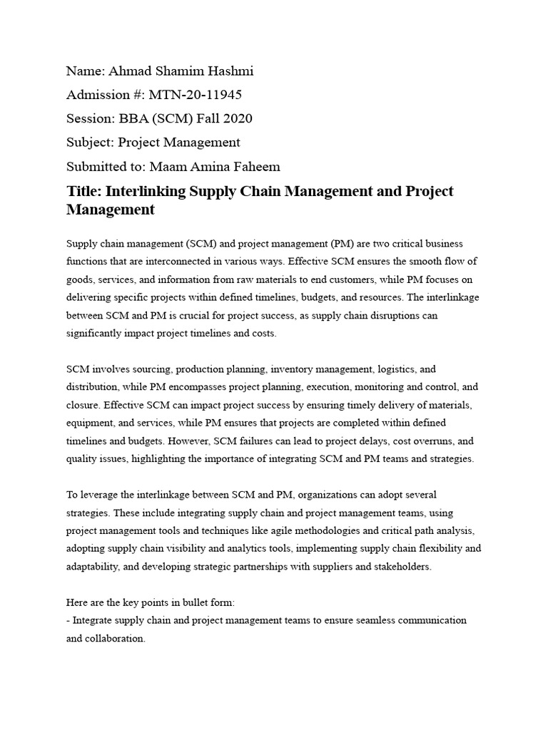 Ahmad Shamim Hasmi Assignment PM | PDF | Supply Chain Management ...