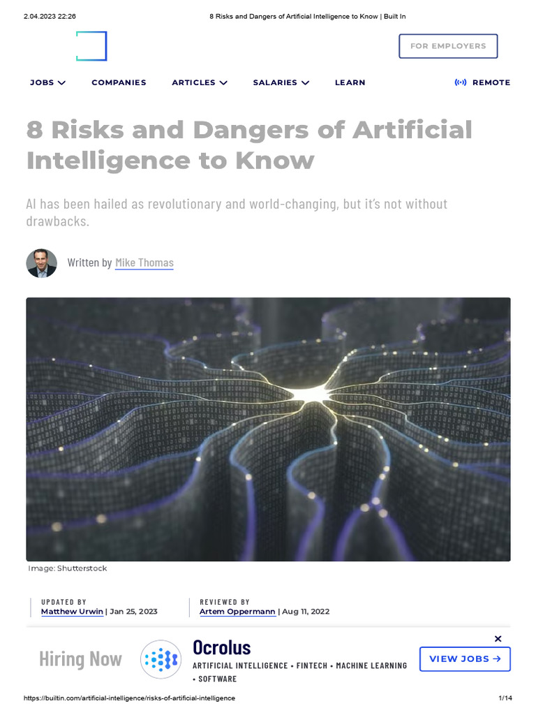 8 Risks and Dangers of Artificial Intelligence To Know - Built in | PDF ...
