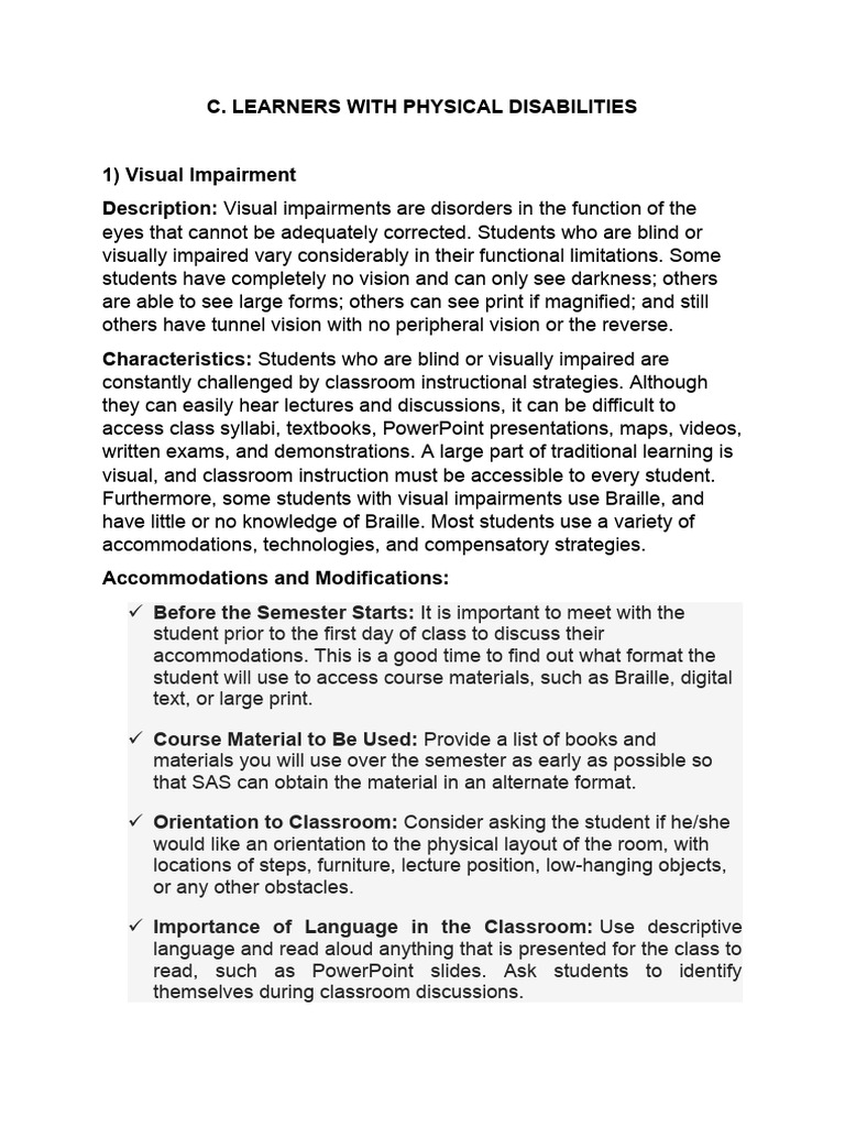 Learners With Physical Disabilities | PDF | Speech | Sign Language