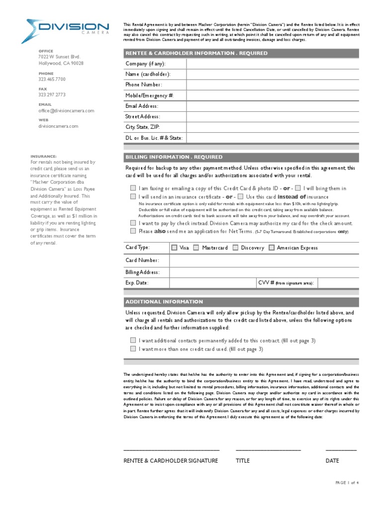 Division Camera Rental Agreement | PDF | Lease | Renting