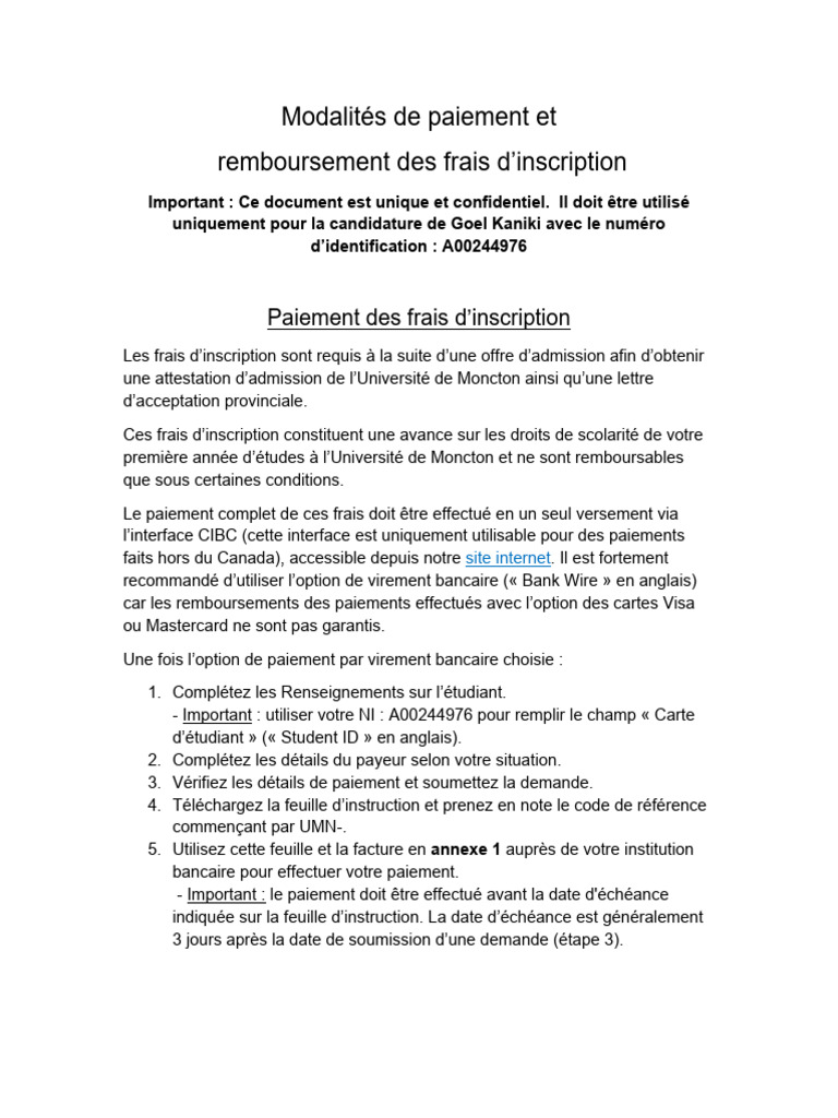 Modalités de paiement et remboursement frais | PDF | Facture | MasterCard