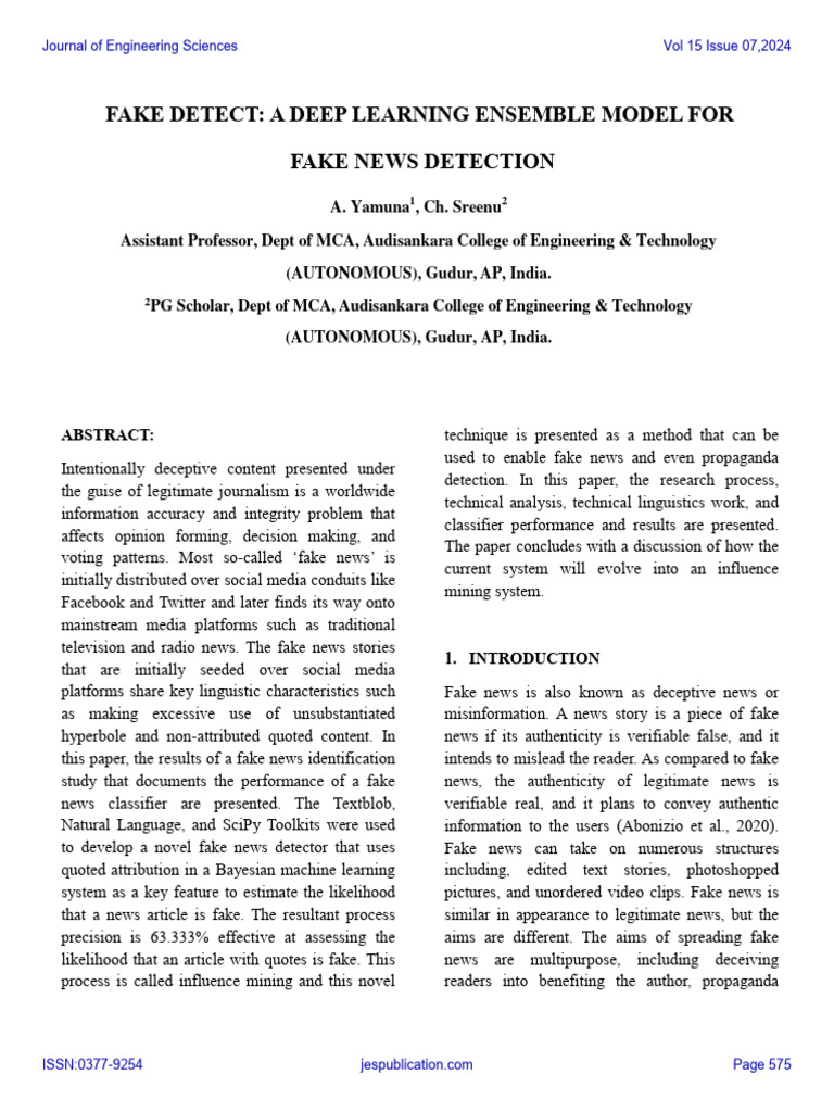 Fake Detect: A Deep Learning Ensemble Mode For Fake News Detection ...