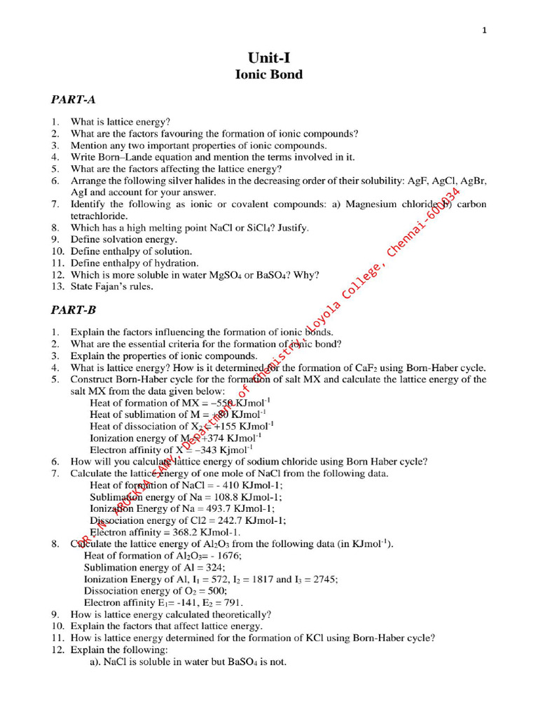 Chemical Bonding and Main Group Elements 1-4 Units | PDF