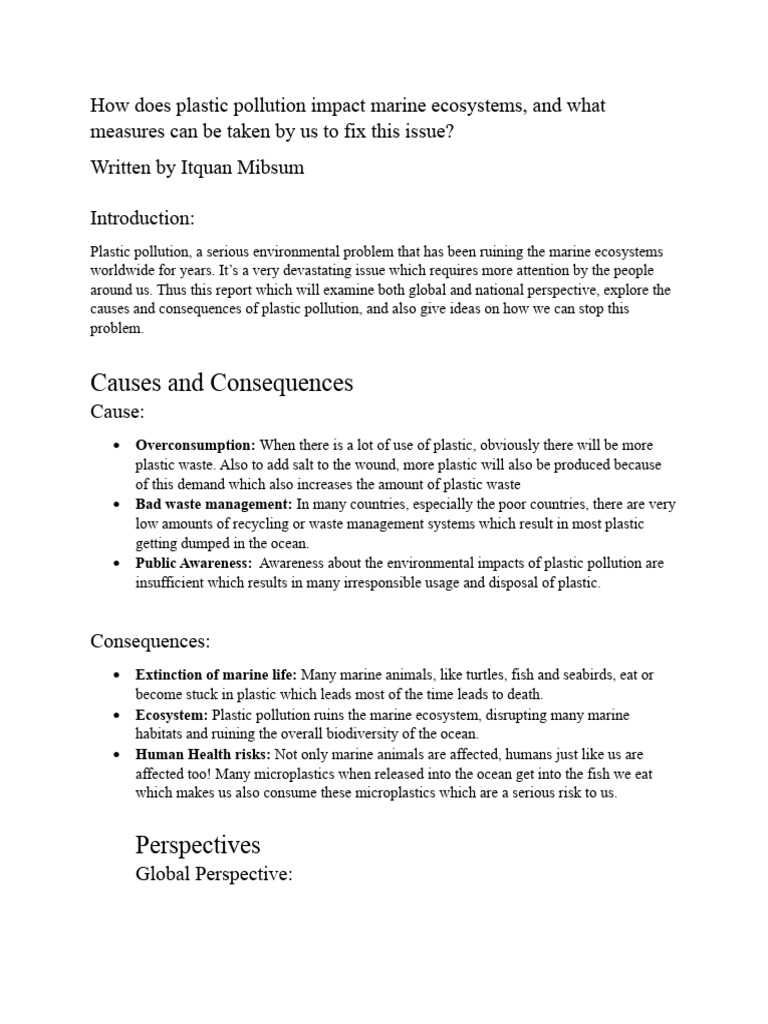 Impact of Plastic Pollution on Oceans | PDF | Pollution | Plastic