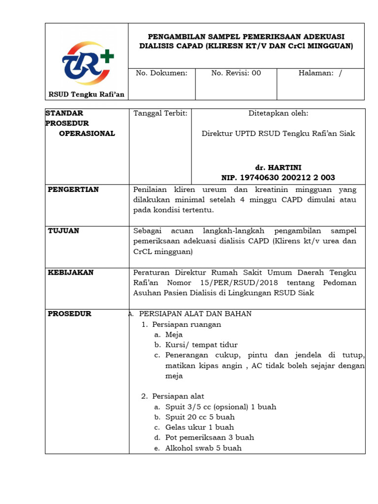 Prosedur Pengambilan Sampel Dialisis CAPD | PDF