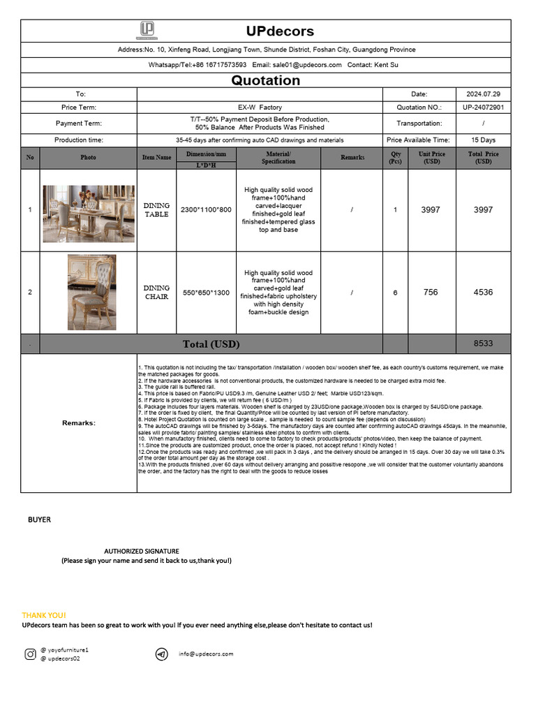 The High Quality Furniture Quotation From UPdecors (2024-07-28 20 - 13 ...
