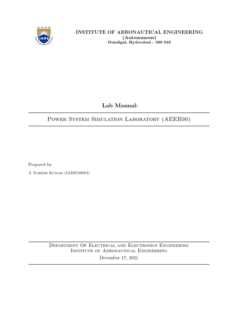 Power System Simulation Lab Manual | PDF | Electronic Engineering ...