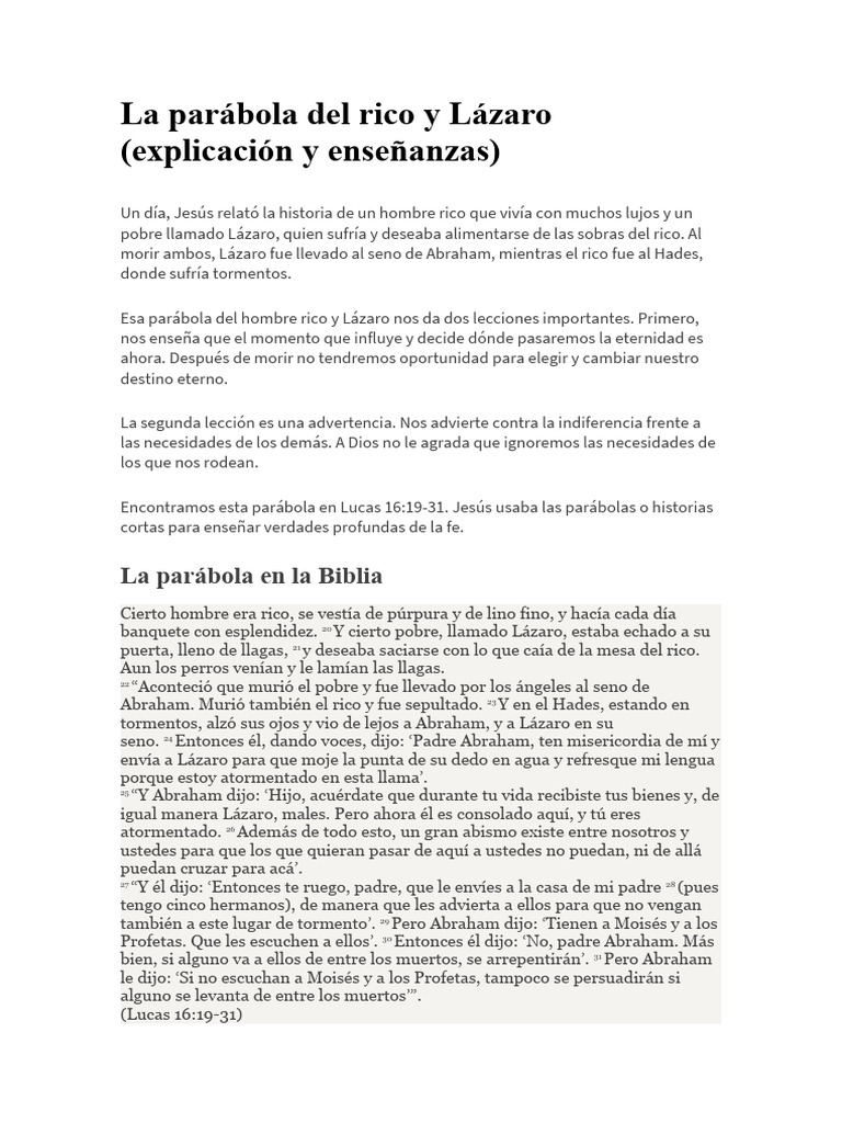 La parábola de Lázaro y el rico | PDF | Parábolas de Jesús | Vida ...