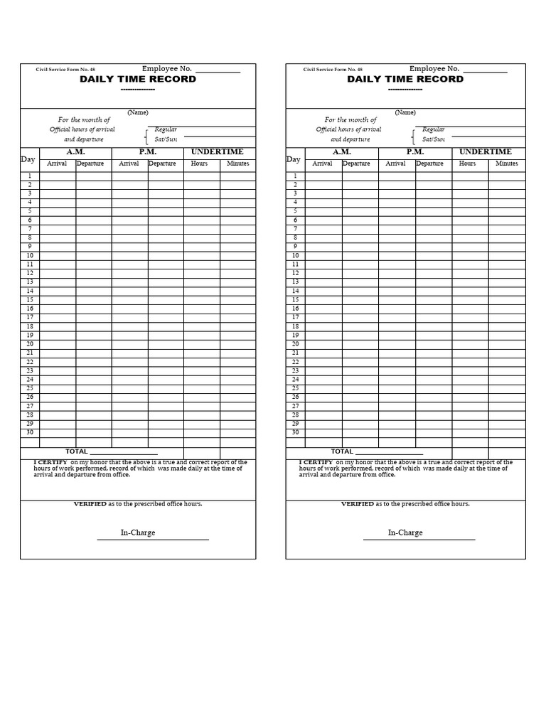 Daily Time Record Template | PDF