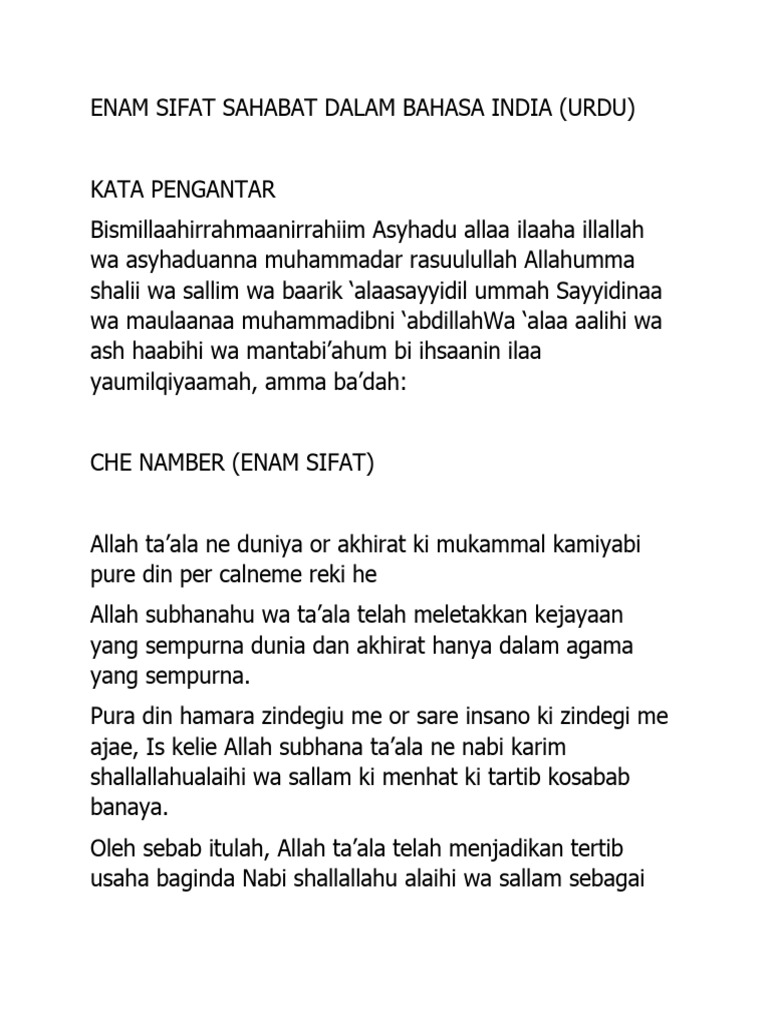 Enam Sifat Sahabat Dalam Bahasa India Pdf