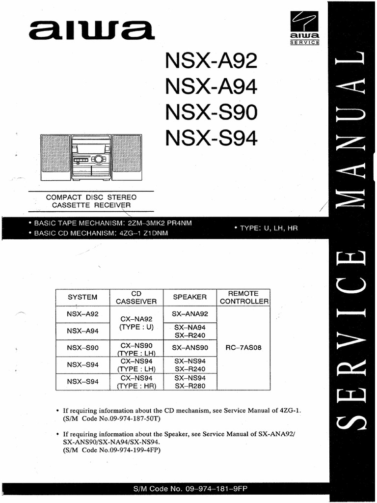 Aiwa CX Na92, NSX A92, NSX Aa94, NSX s90, NSX s94 | PDF