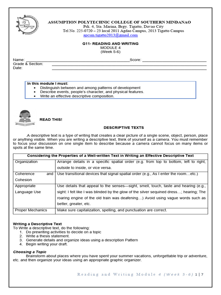 Reading And Writing Module 4 Week 5 And 6 Pdf