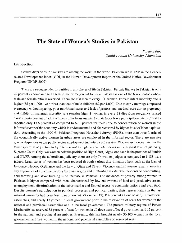 Status of Women's Studies in Pakistan | PDF | Women's Studies | Non ...