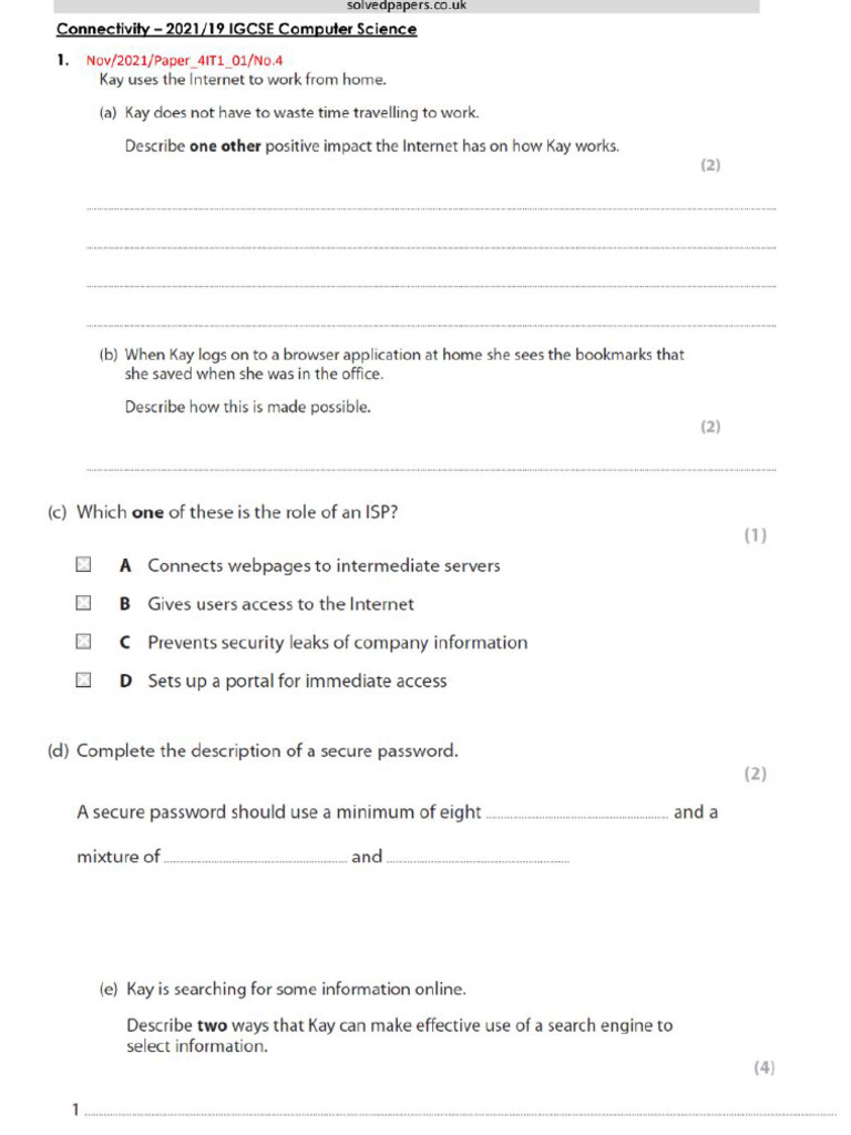 Connectivity - 2021 - 19 IGCSE Computer Science Question | PDF