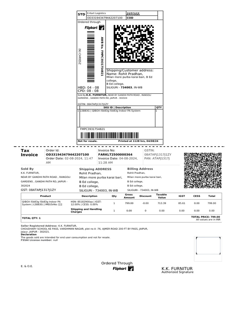 Flipkart Labels 04 Aug 2024 11 28 | PDF | Invoice | Trade