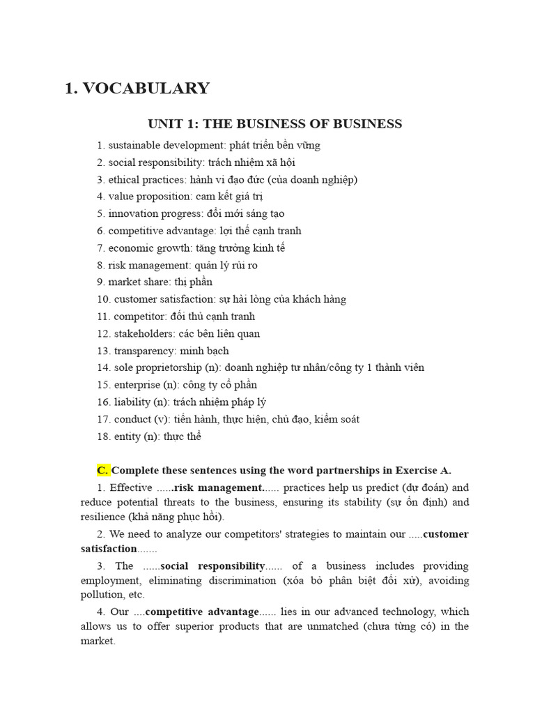 Business Vocabulary and Concepts Guide | PDF | Motivation | Motivational