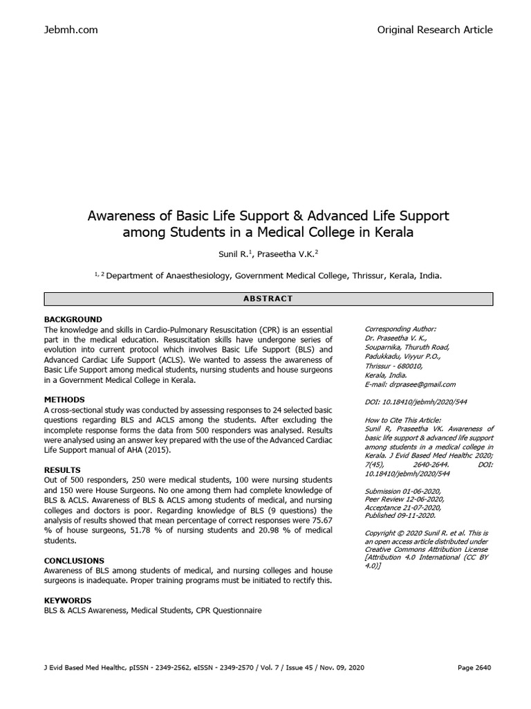 Awareness of Basic Life Support Advanced Life Support Among Students in ...