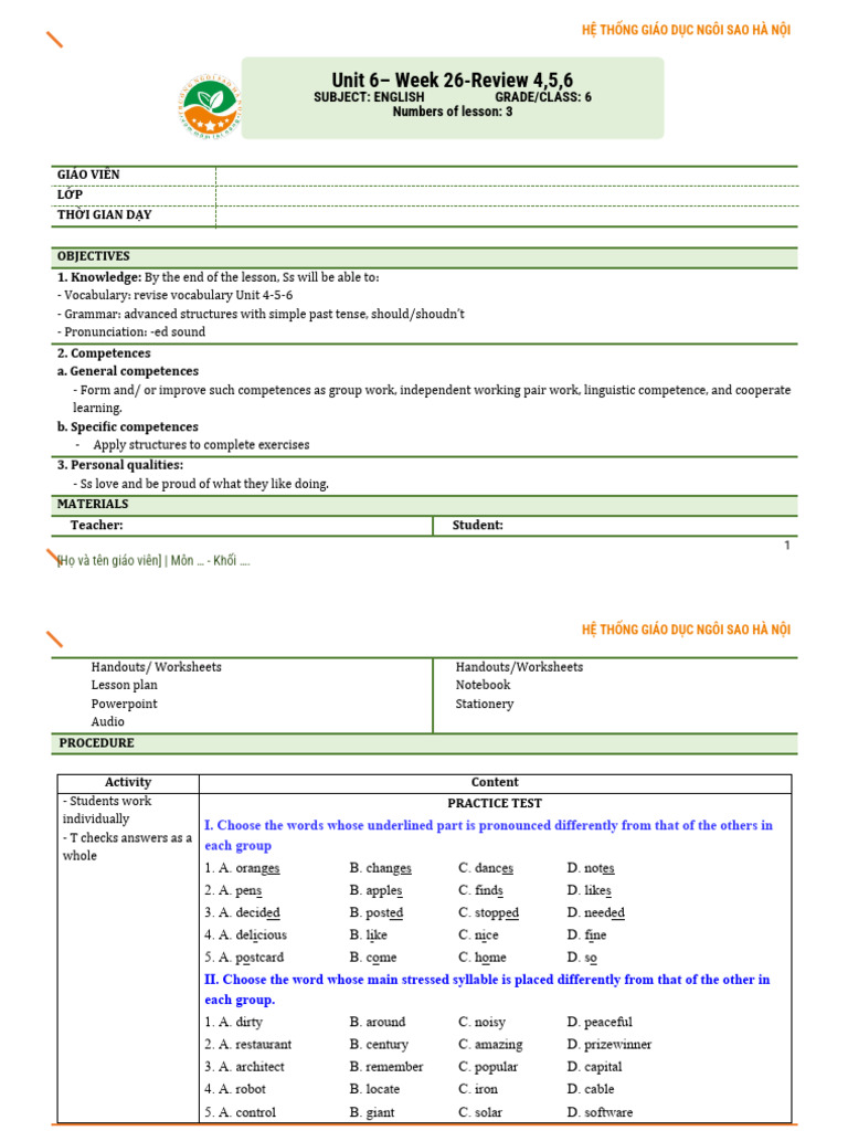 English Lesson Plan for Grade 6 | PDF | Linguistics