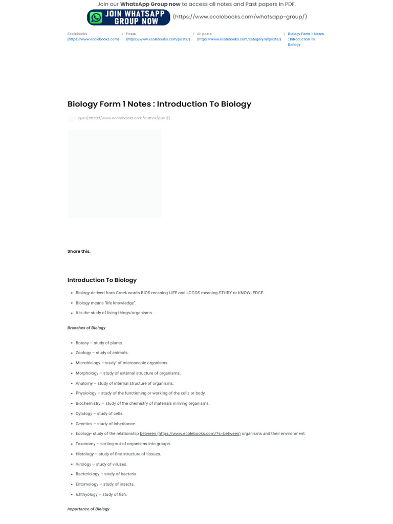 BiologyForm1NotesIntroductionToBiology-EcoleBooks 1723388390390 | PDF ...