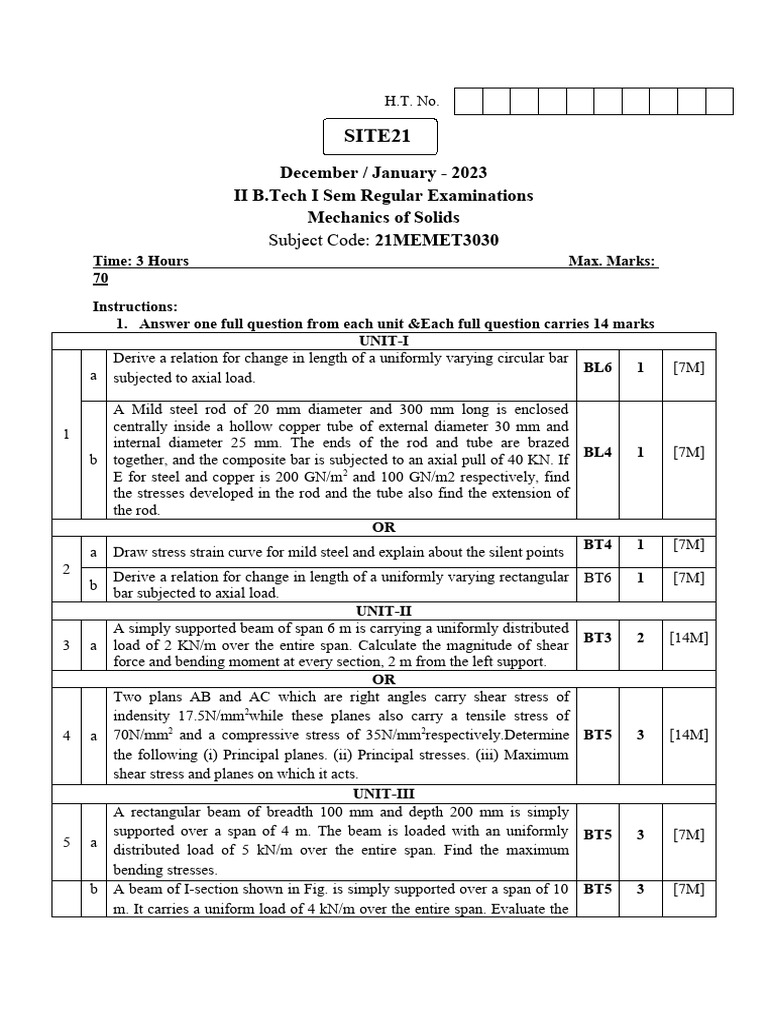 Mechanics of Solids Model Paper Set-2 | PDF | Bending | Stress (Mechanics)