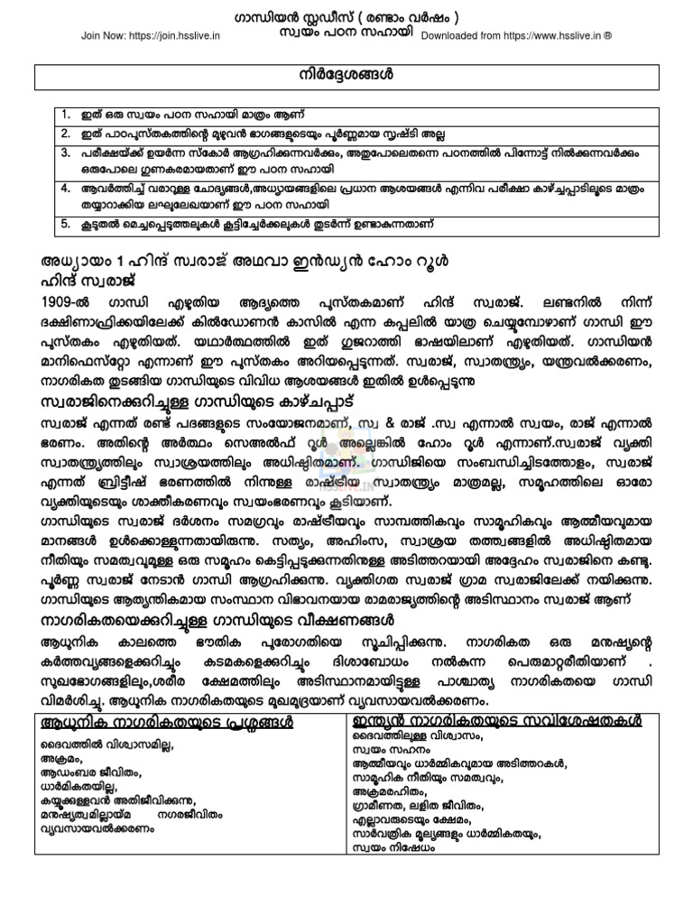 Hsslive Xii Gandhian Studies Revision Mal | PDF
