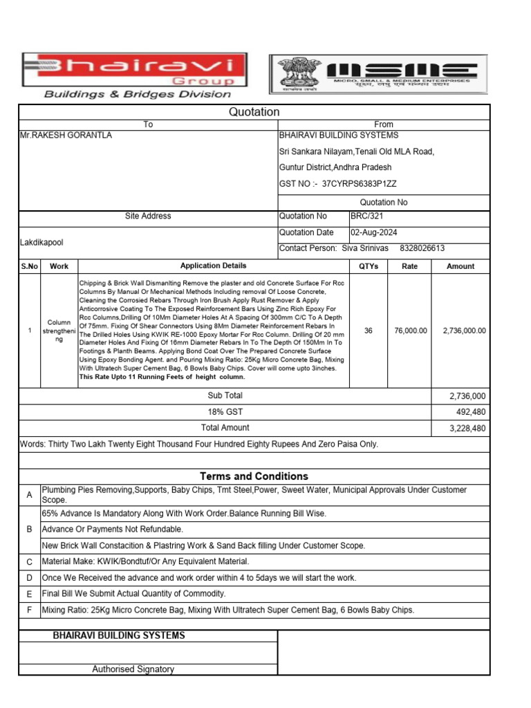 Construction Quotation Details | PDF | Concrete | Industrial Processes