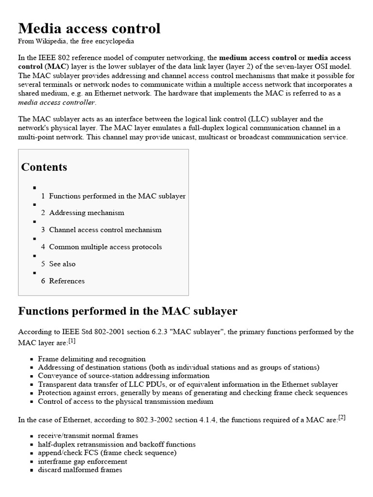 Media access control wikipedia the free encyclopedia pdf