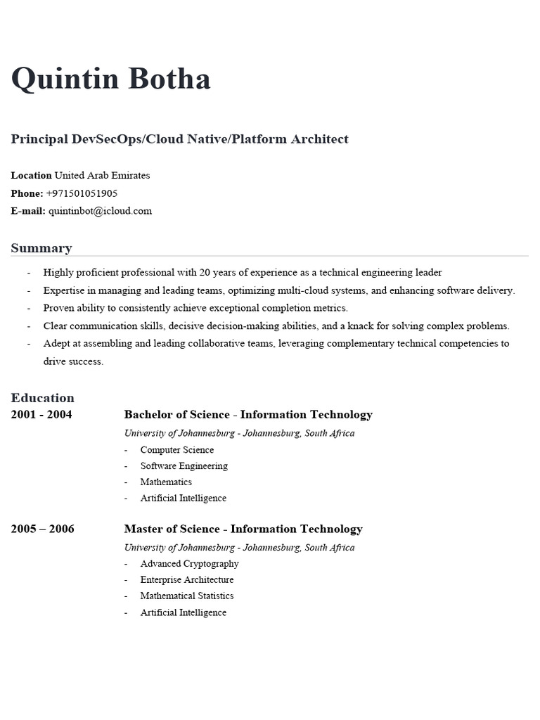 Quintin Botha: DevSecOps Expert Profile | PDF | Cloud Computing ...