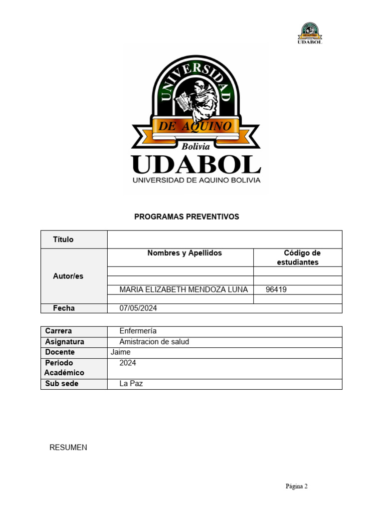 Programas Preventivos en Salud Integral | PDF | Medicina ...