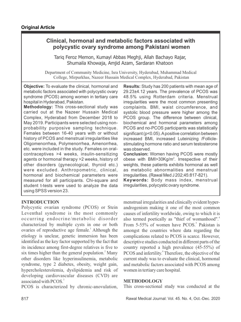 PCOS: Clinical and Metabolic Factors in Pakistan | PDF | Polycystic ...