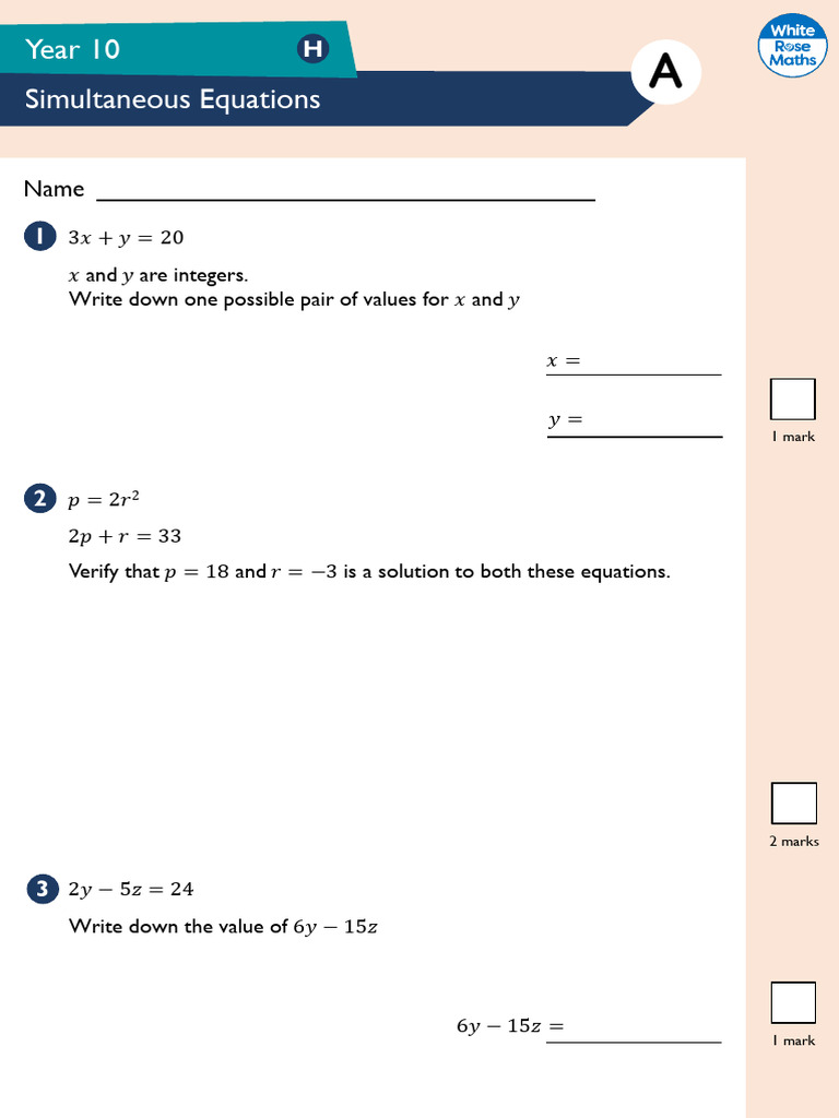Year 10 Simultaneous Equations Guide | PDF