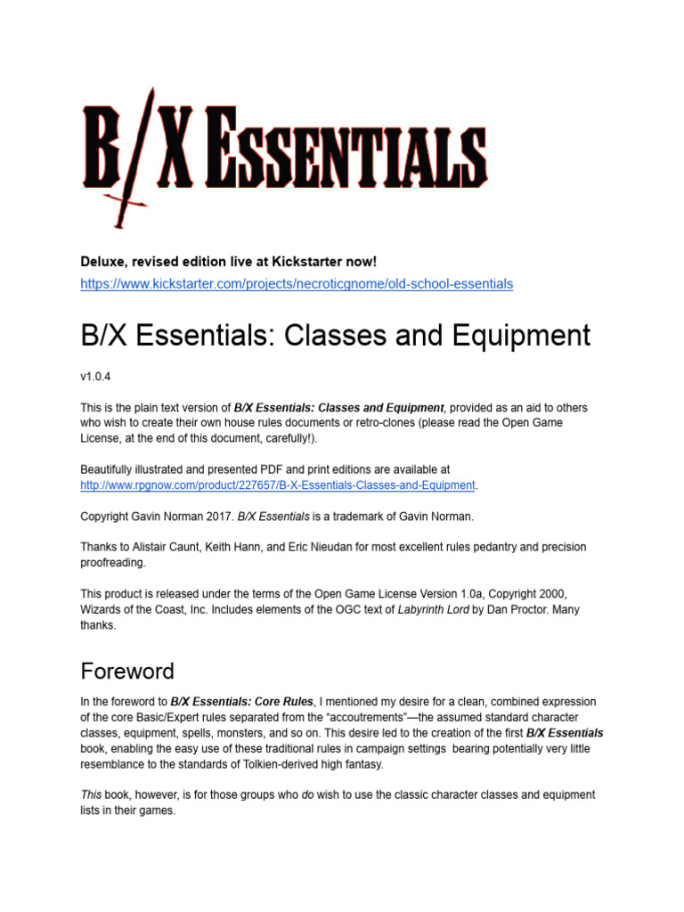 B - X Essentials - Classes and Equipment | PDF | Dwarf (Dungeons ...