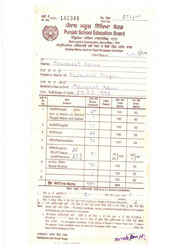 Class 10th Marksheet | PDF