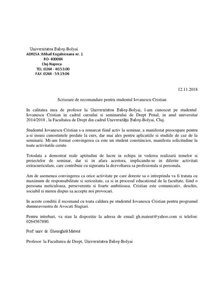 Scrisoare De Recomandare