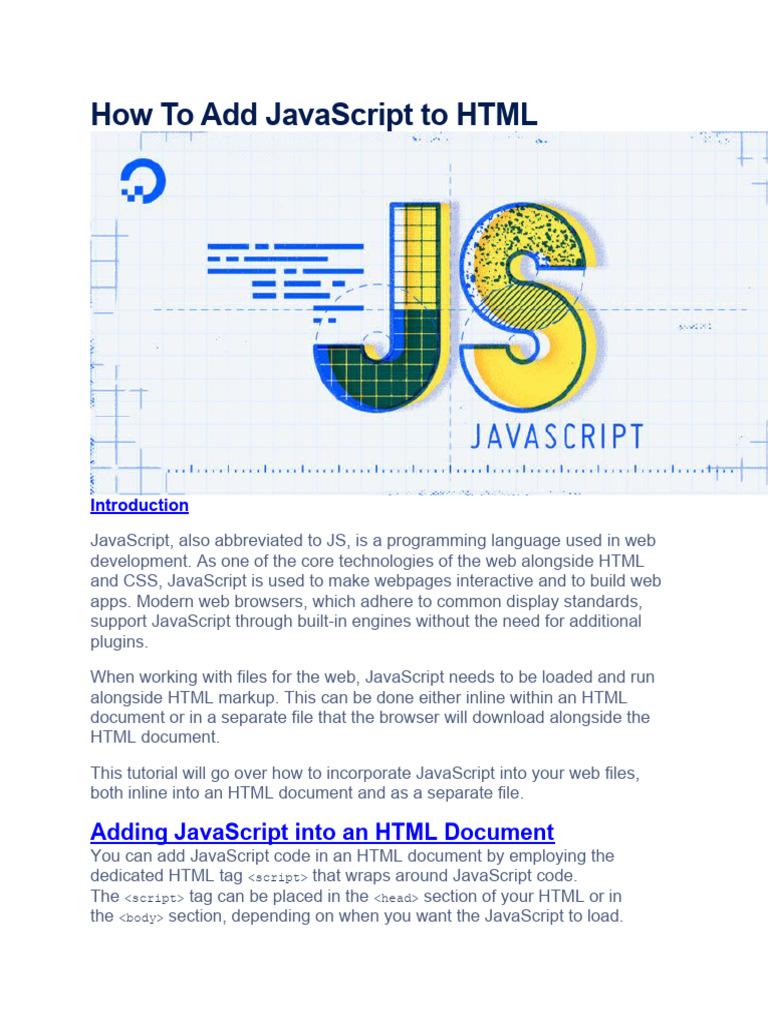 How To Add JavaScript To HTML | PDF | Html | Java Script