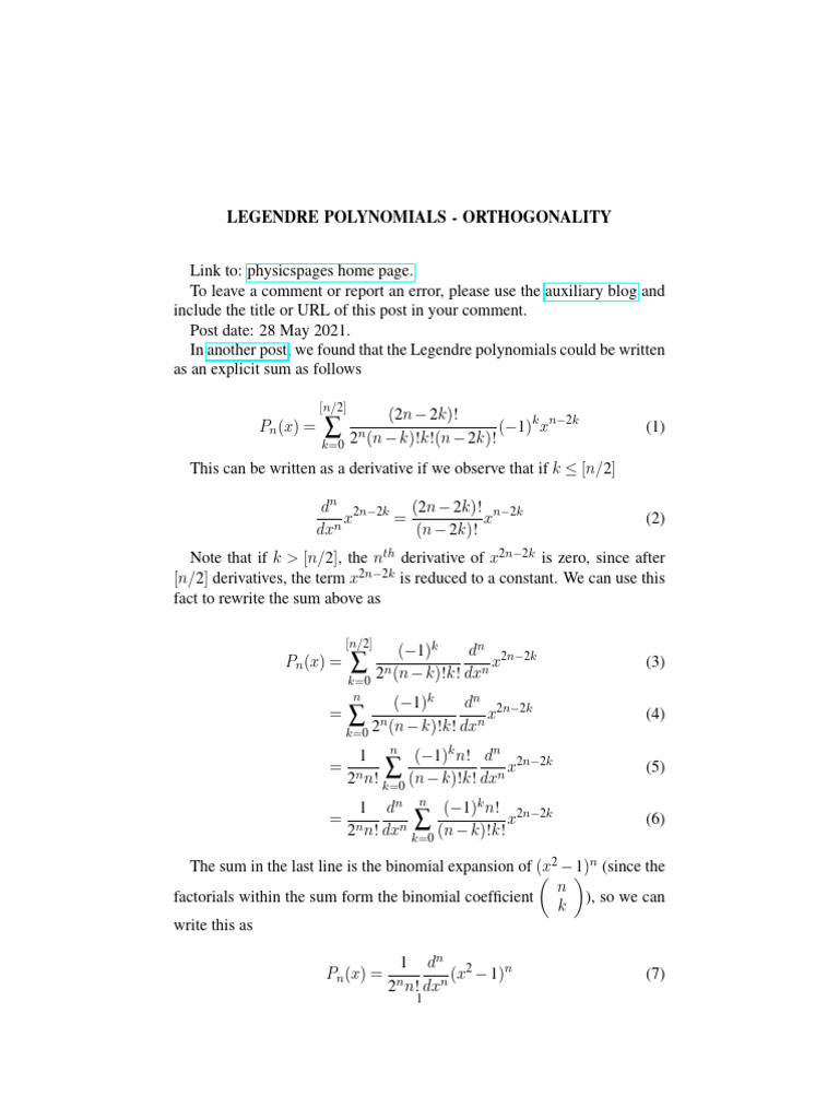 Orthogonality of Legendre Polynomials | PDF | Mathematical Concepts ...