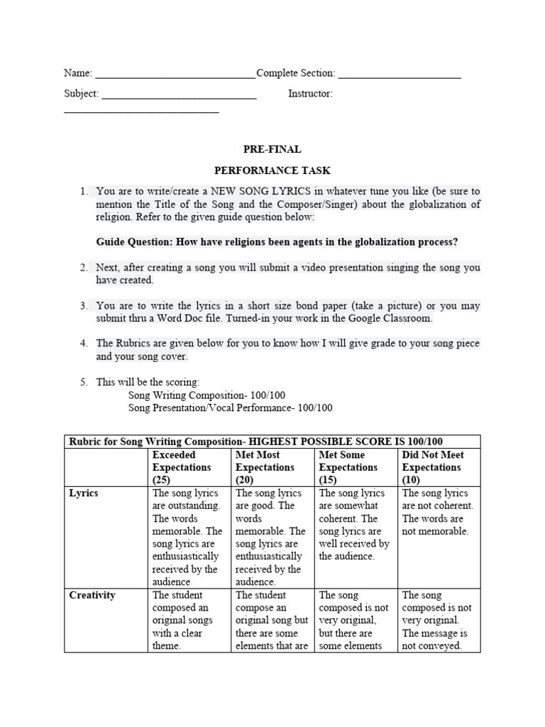 Ivan lee eboa pre finals pt create a song pdf songs