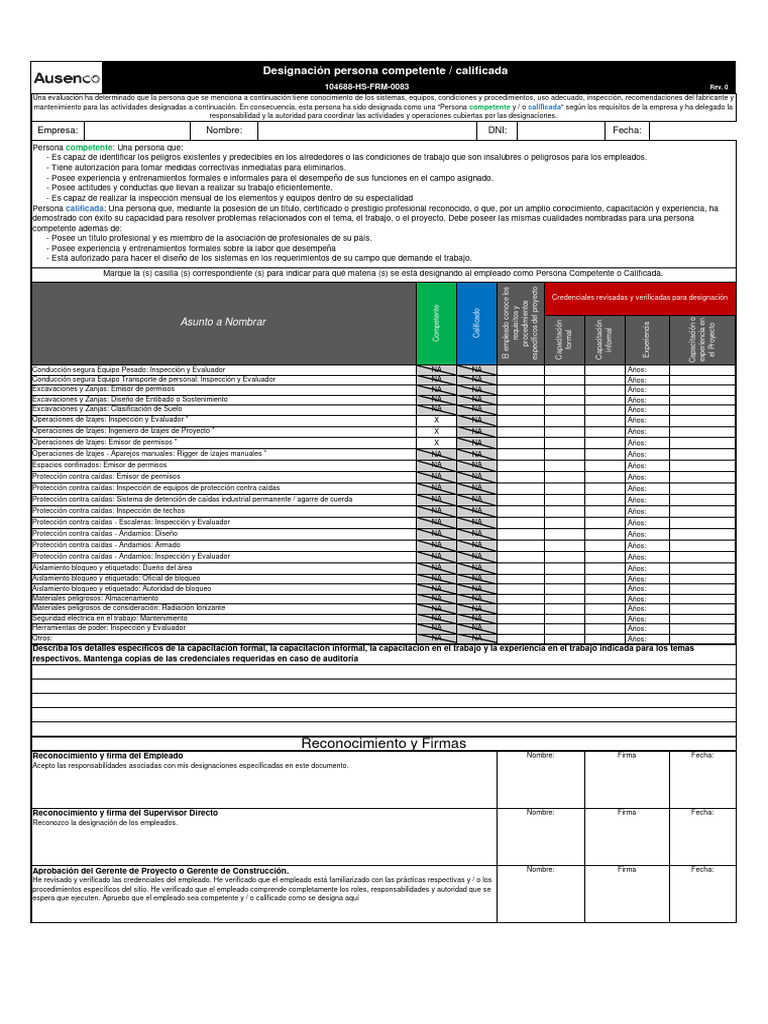 Designación de Persona Competente y Calificada | PDF